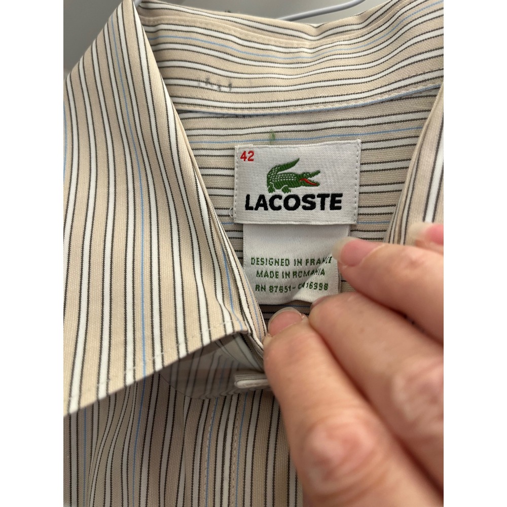 2 Lacoste Men's 42 Dress Shirt Striped Long Sleeve Collared Button Up - Picture 5 of 7